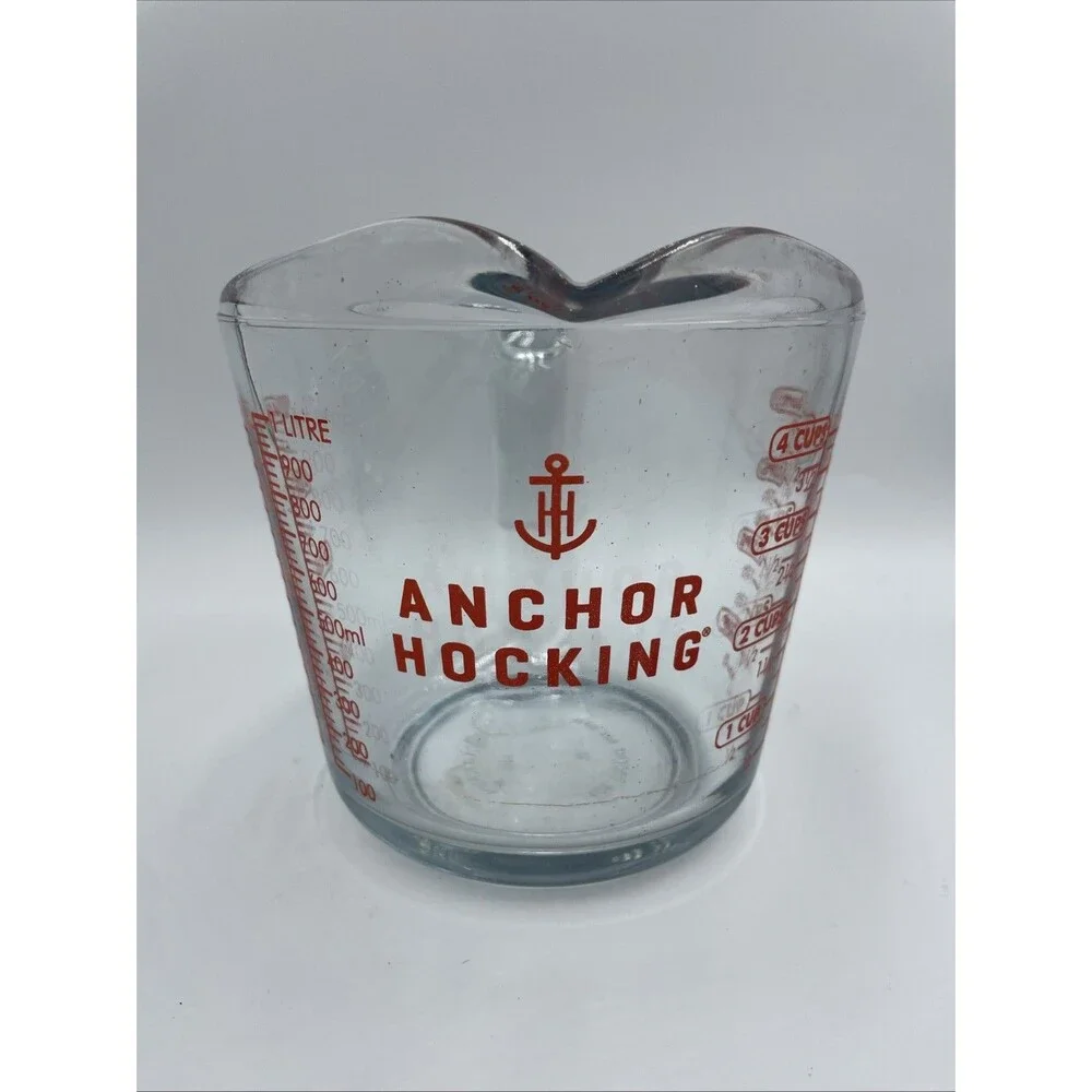 Vintage Anchor Hocking 499 Fire King 1 Litre 4 Cups Glass Measuring Cup
